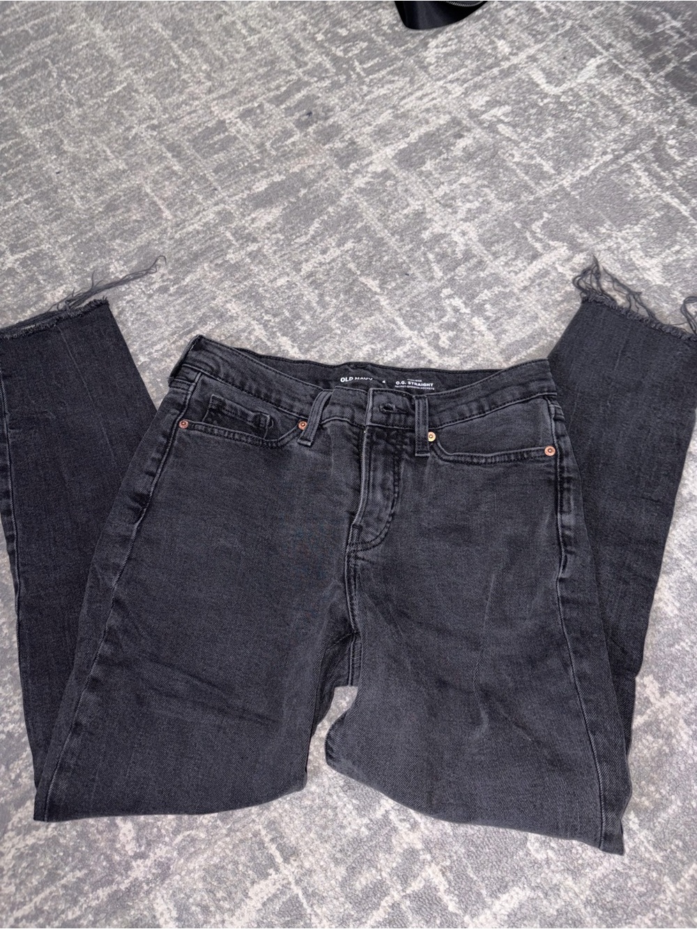 Old Navy Black Straight-Leg Jeans with Raw Hem